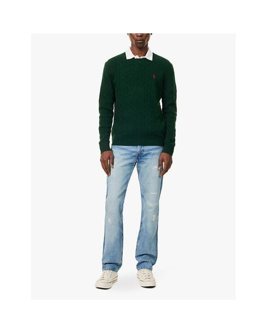 Polo Ralph Lauren Green Logo-Embroidery Cable-Knit Wool And Cashmere-Blend Knit Jumper for men