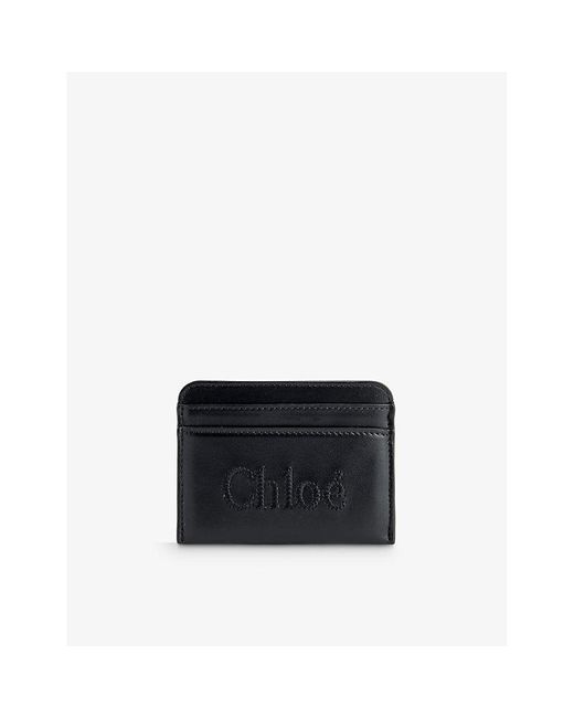 Chloé Black Sense Brand-embroidered Leather Card Holder
