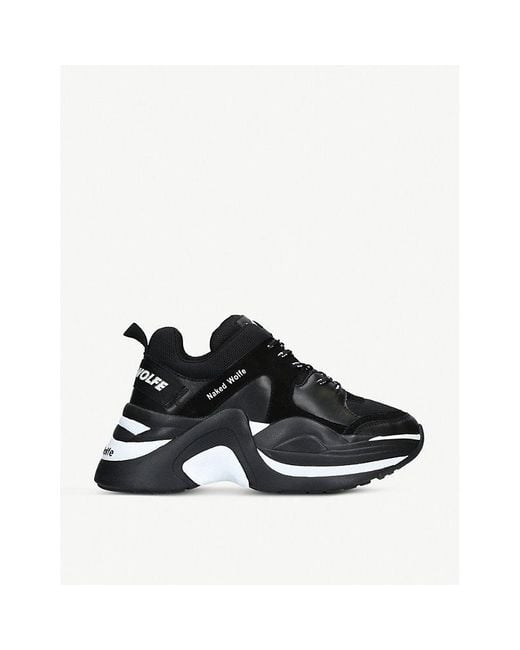Naked Wolfe Black Track Leather And Mesh Trainers