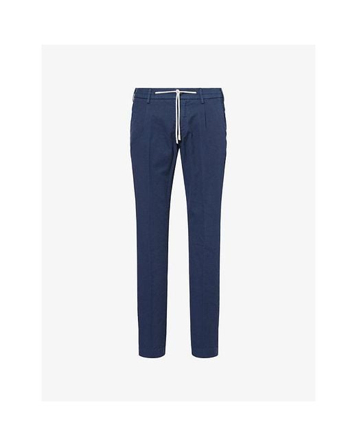 Eleventy Blue Drawstring Tapered-Leg Cotton-Blend Trousers for men
