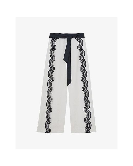 Reiss Blue Farah Side-Split Scalloped Woven Trousers
