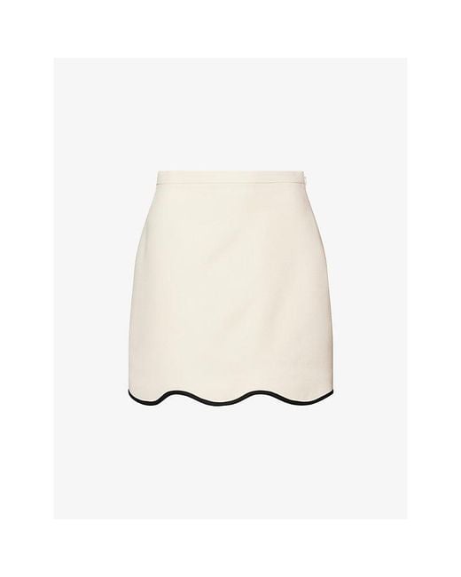 Valentino Natural Scalloped-Hem Wool And Silk Blend Mini Skirt