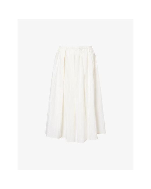 Theory White Striped Slip-Pocket Cotton Midi Skirt