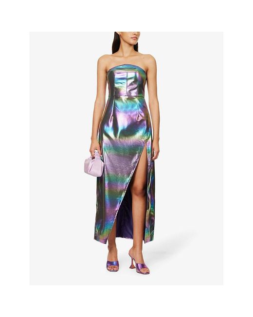 Amy Lynn Metallic Sleeveless Faux Leather Maxi Dress X In Blue Lyst