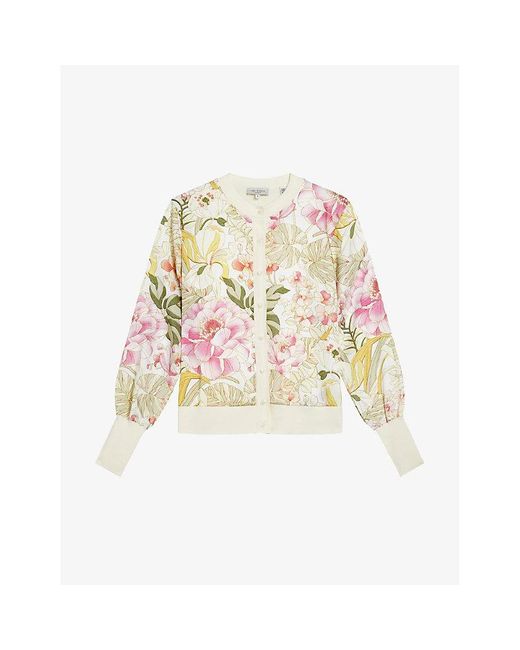 Ted Baker Irreen Floral-print Satin Cardigan in White | Lyst
