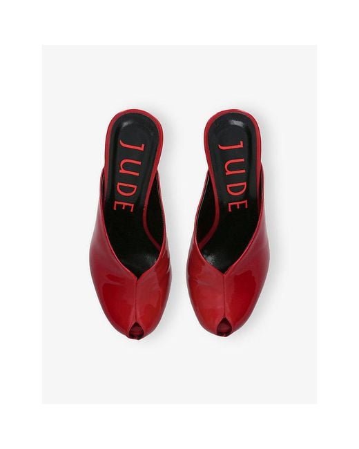 Jude Red Paw Patent-Leather Heeled Mules