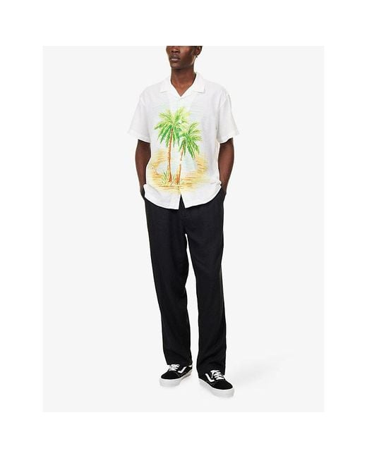 Obey Green Hyde Short-Sleeve Cotton And Linen-Blend Shirt for men
