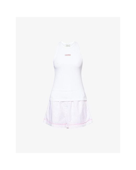 Calvin Klein White V-Day Short Cotton-Blend Pyjama Set
