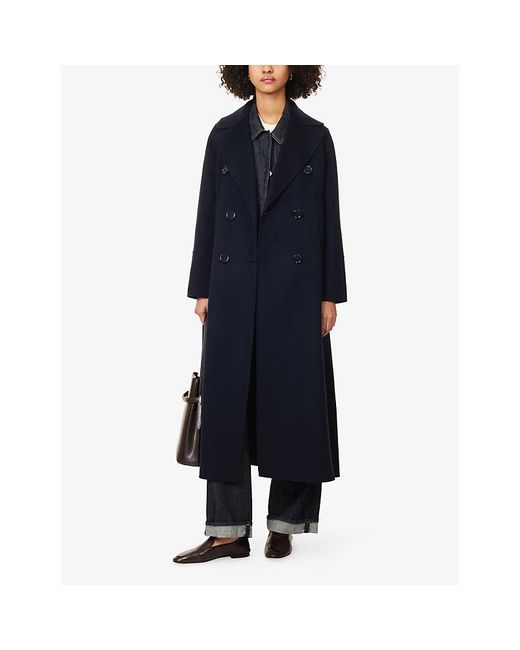 Max Mara Blue Long Double-Breasted Wool Coat
