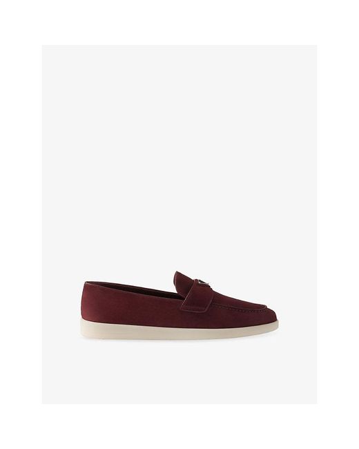 Prada Brown Triangle-Plaque Suede Loafers for men