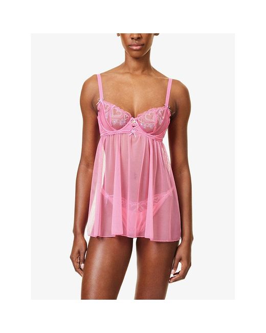 Lounge Underwear Mariana Lace Babydoll Dress And Thong Set in Pink | Lyst