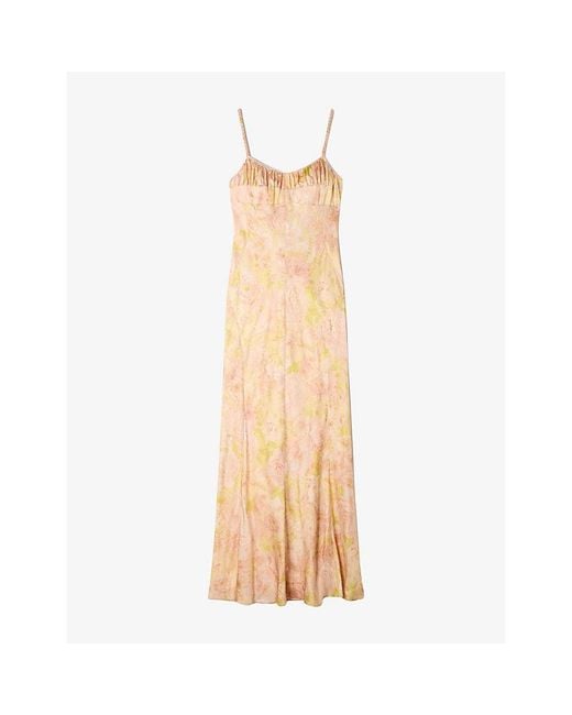 Sandro Metallic Sleeveless Floral-Print Woven Maxi Dress