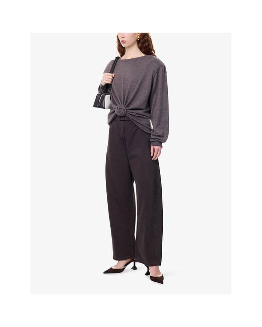 Magda Butrym Brown Knotted Padded-Shoulder Wool Top