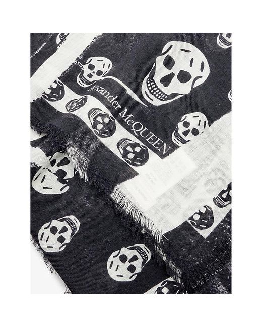 Alexander McQueen White Slashed Skull-print Silk Scarf