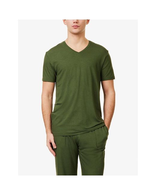 Derek Rose Green Basel 15 V-Neck Short-Sleeve Stretch-Jersey T-Shirt for men
