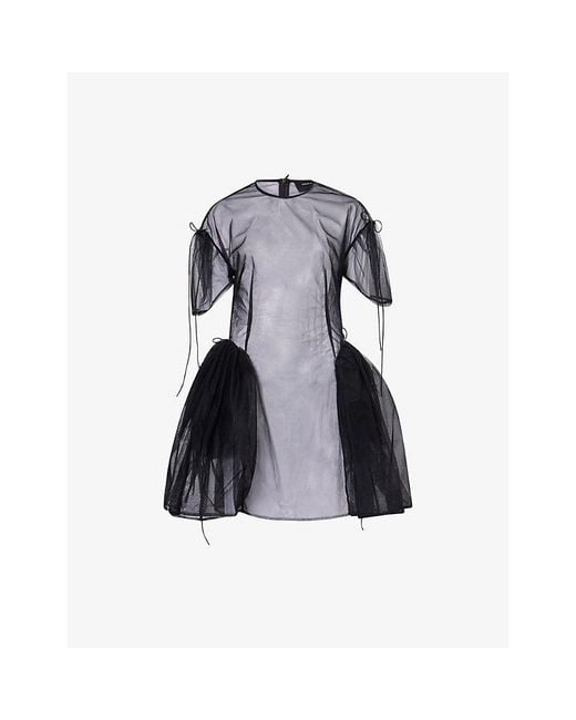 Simone Rocha Blue Puff-Sleeve Cord-Hip Woven Mini Dress