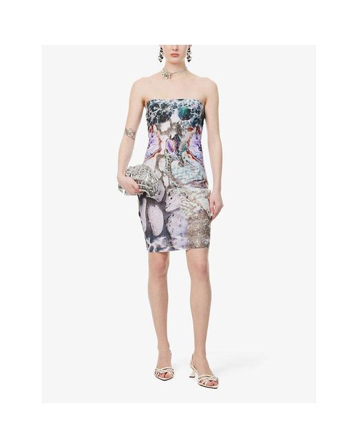 DI PETSA Blue Sea Goddess Graphic-print Stretch-recycled-polyester Mini Dress