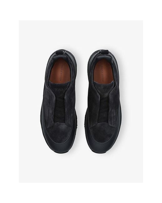 Zegna Black Triple Stitch Monte Suede Trainers for men