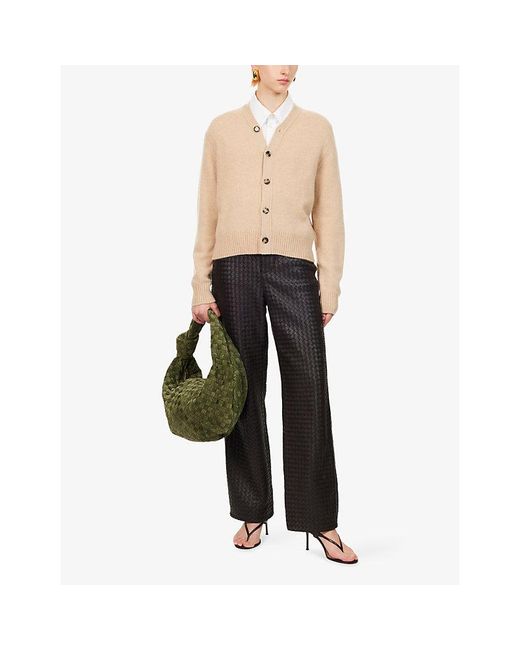 Bottega Veneta Natural V-Neck Relaxed-Fit Cashmere-Blend Cardigan
