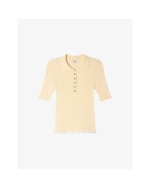Sandro Natural Collared Short-Sleeve Knitted Polo