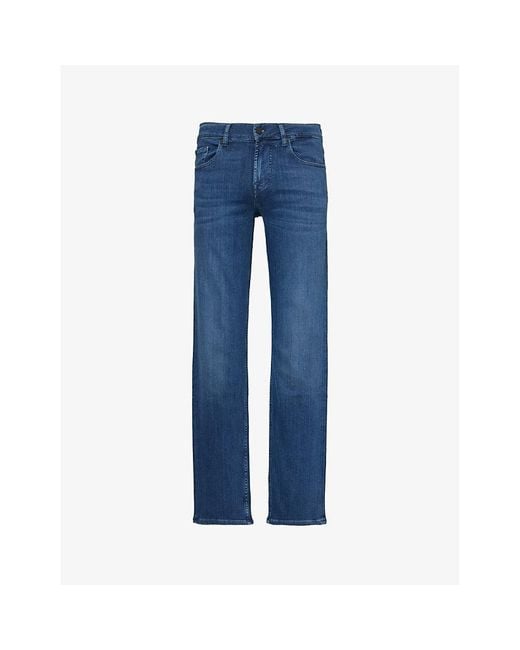 7 For All Mankind Blue Standard Luxe Performance Regular-Fit Straight-Leg Stretch Denim-Blend Jeans for men