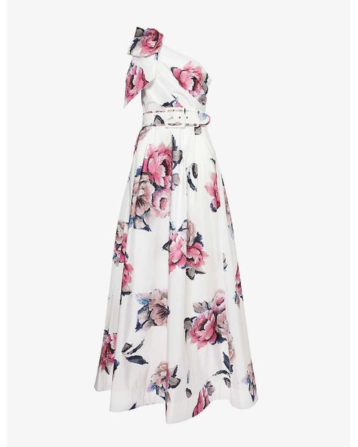 Rebecca Vallance White Aveline Floral-pattern Woven Gown