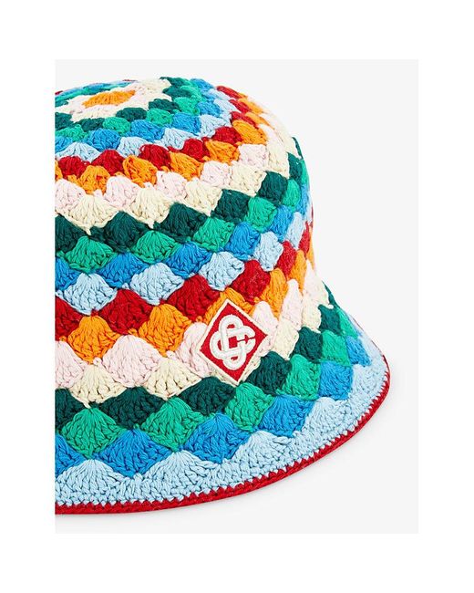 CASABLANCA Shell-striped Cotton-crochet Bucket Hat in White