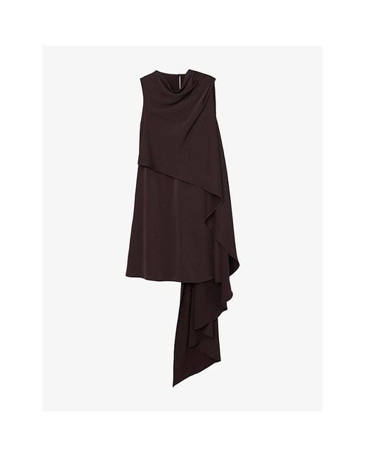 Reiss Brown Wrenley Draped Satin Mini Dress