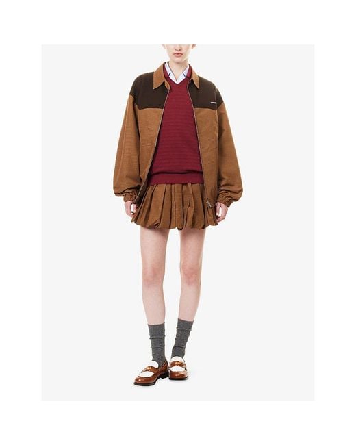 Miu Miu Brown Pleated Technical Woven Mini Skirt
