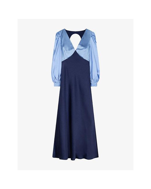 OMNES Blue Francoise Long-Sleeve Satin Maxi Dress