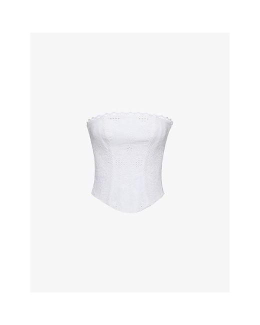 House Of Cb White Livie Broderie-Texture Cotton Corset Top