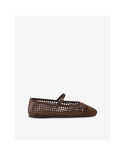 Prada Brown Triangle-Logo Crochet Ballerina Flats