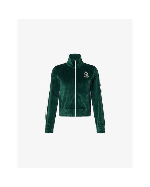 Sporty & Rich Green Embroidered-Logo Cotton-Velour Track Jacket