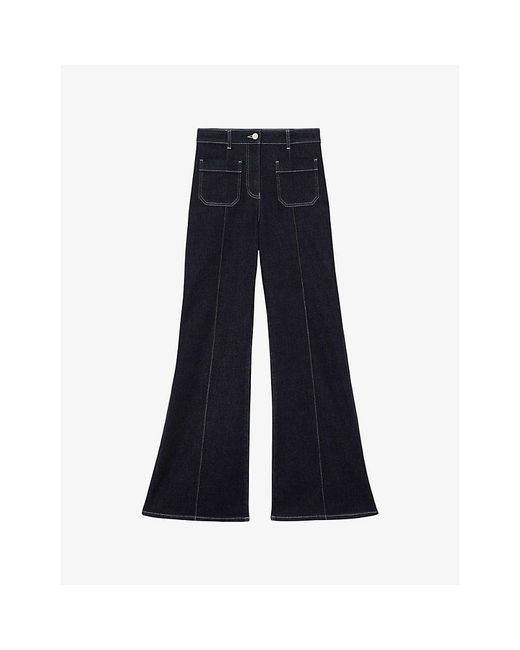Reiss Blue Sakura Flared-Leg High-Rise Cotton-Blend Jeans