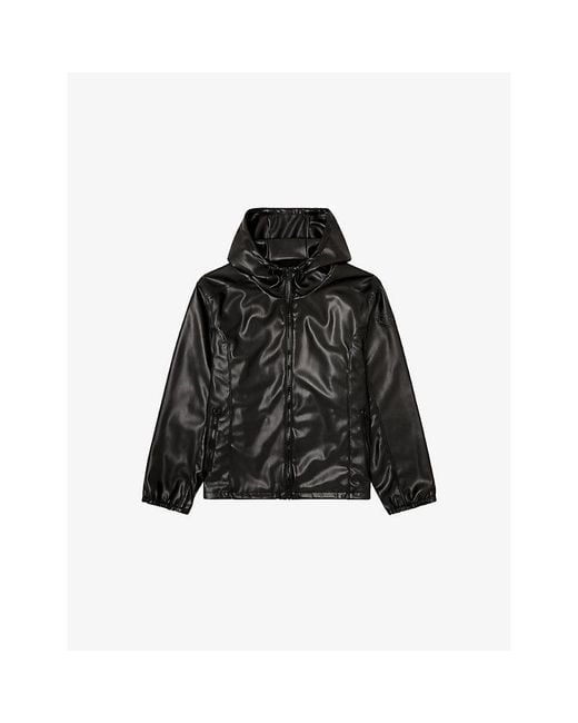 DIESEL Black J-Hives Hooded Coated Faux-Leather Windbreaker Jacket for men