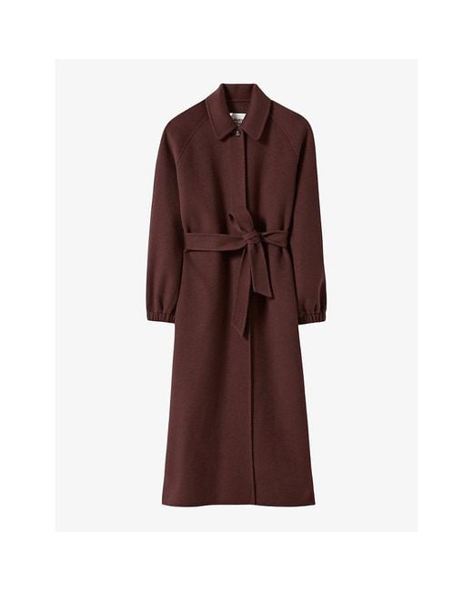 Claudie Pierlot Brown Belted Long Wool-Blend Coat