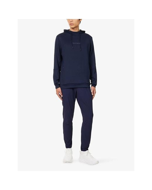Castore Blue Pewter Flex Logo-Embroidered Stretch-Jersey Hoody for men
