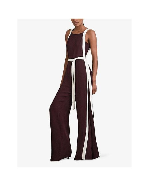 Reiss Purple Salma Colour-Block Woven Jumpsuit