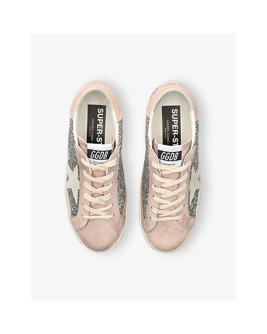 Golden Goose Deluxe Brand White Super Star Glitter-Embellished Suede Low-Top Trainers