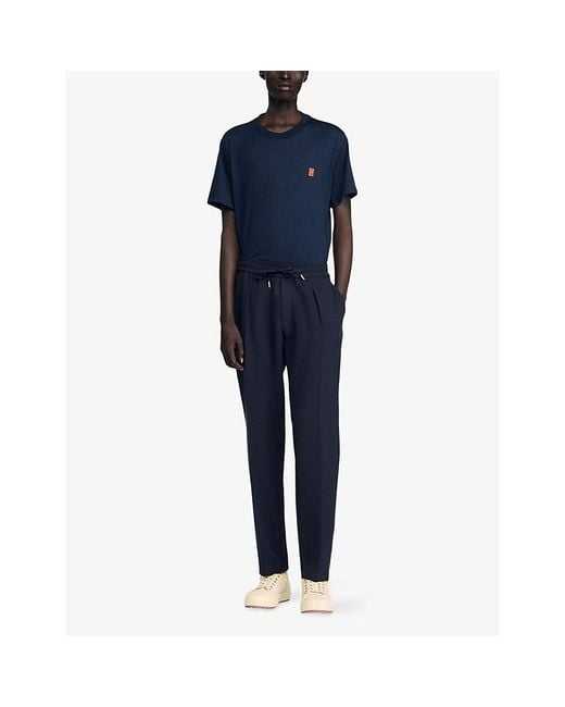 Sandro Blue Drawstring-Waist Straight-Leg Woven Trousers for men