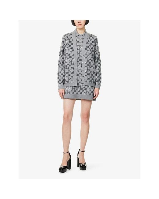 Gucci Multicolor Monogram V-Neck Knitted Wool Cardigan