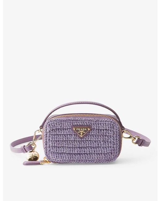Prada Purple Crochet And Leather Mini Pouch