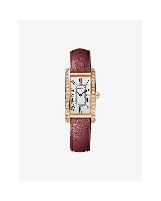 Cartier Red Crwjta0048 Tank Américaine Small 18Ct Rose- 0.96Ct Brilliant-Cut Diamond And Leather Quartz Watch