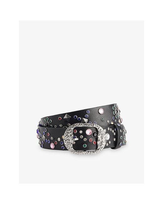 Jaded London Black Jewel-Embellished Faux-Leather Belt