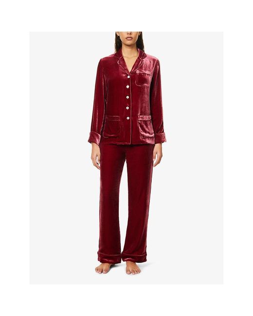 Olivia Von Halle Red Coco Regular-fit Rayon And Silk-blend Pyjama Set X
