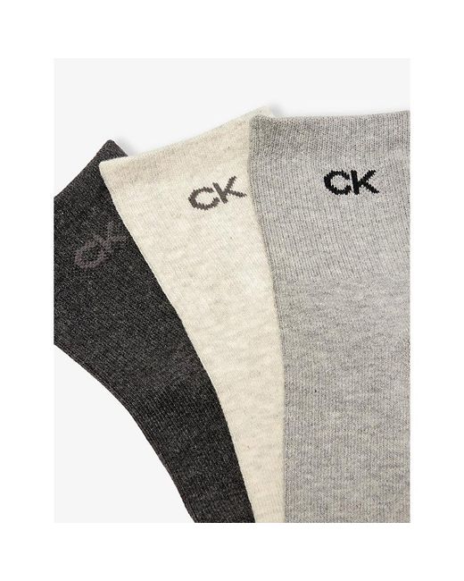 Calvin Klein Gray Branded Crew-length Pack Of Three Cotton-blend Socks for men