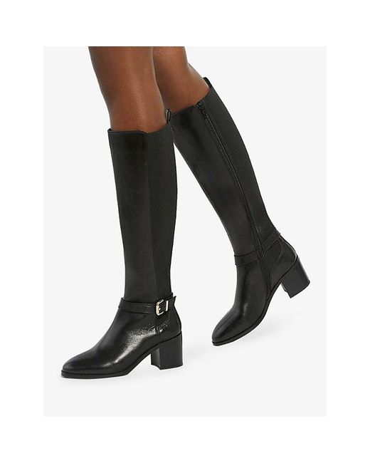 Dune Black Tilbys Leather Heeled Leather Knee-High Boots
