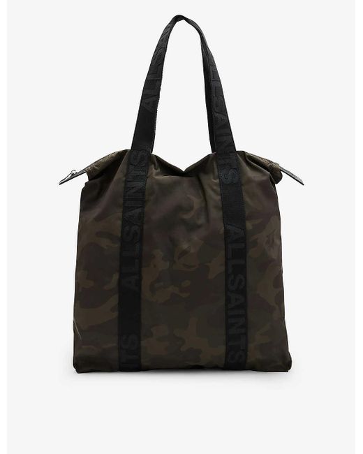 AllSaints Black Afan Camo-print Recycled-polyester Tote for men