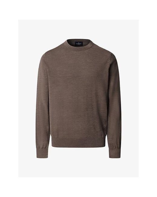 Hackett Brown Crewneck Regular-Fit Merino-Wool Jumper for men
