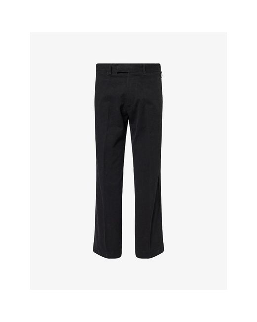 Tom Ford Black Wide-Leg High-Rise Cotton Trousers for men